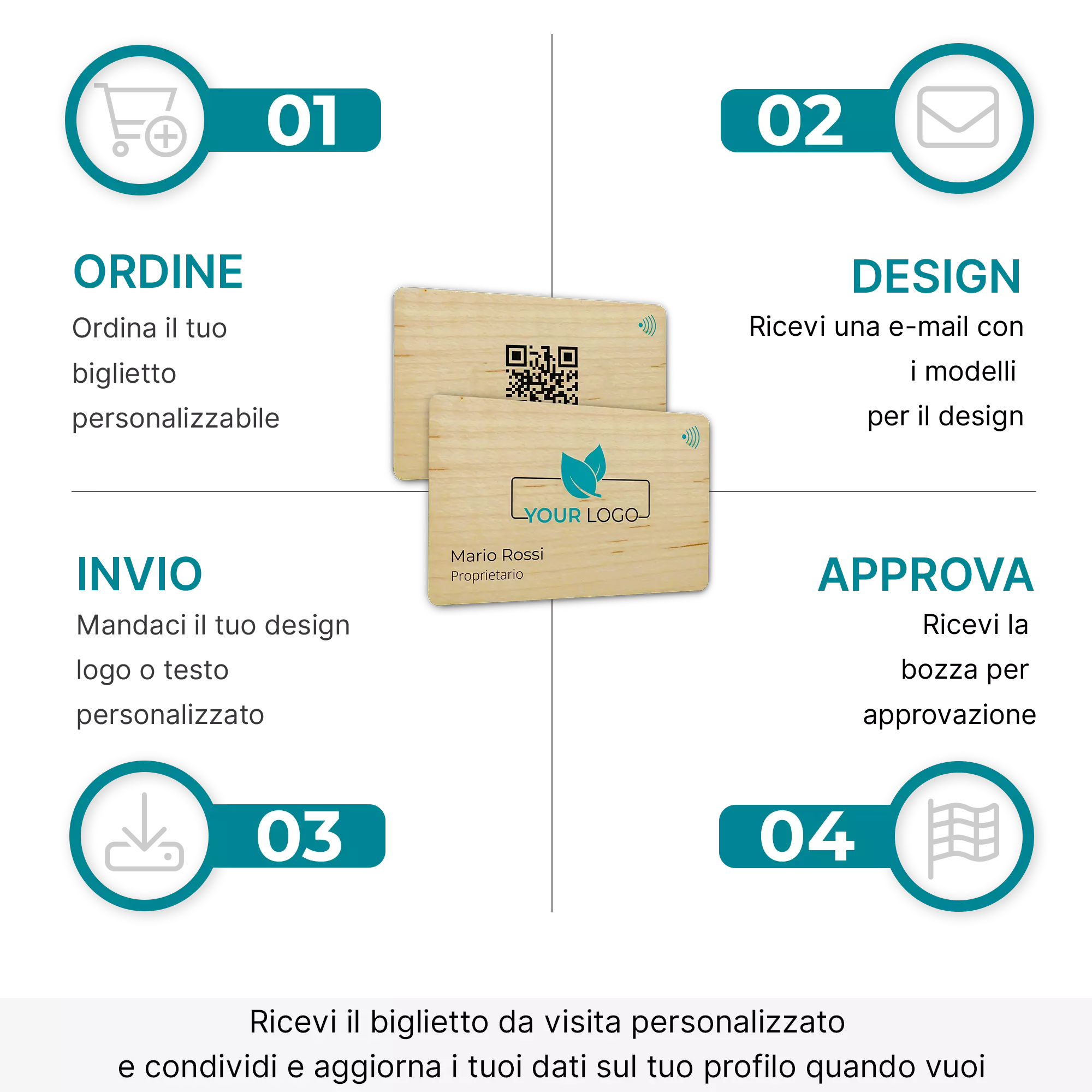 Biglietto in legno personalizzabile (bambù) - Biglietto da visita digitale NFC